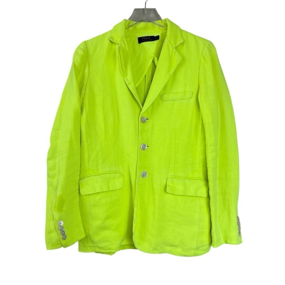 Polo Ralph Lauren Neon Yellow 100% Linen Blazer Size 4